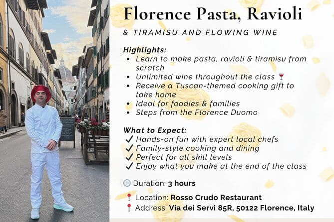 Florence: Tiramisu & Pasta Cooking Class with Unlimited Wine - Making pasta dough and ravioli by hand