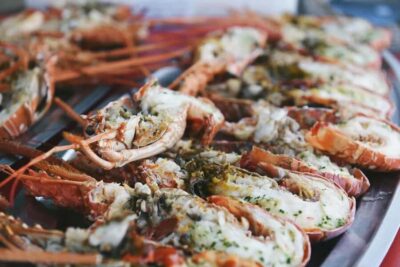 Lunch of lobster pasta in a cove in the Lavezzi Islands