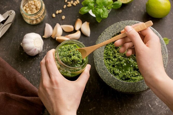 Pasta Cooking Class with Pesto Sauce Making in Rome City Center - Eating what you made near Piazza Navona